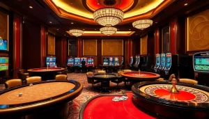 Experience the thrill of online gambling at https://f8bet.science/ with a luxurious casino setting.
