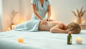 홈타이 마사지에서 편안함을 느끼는 고객과 마사지사 모습