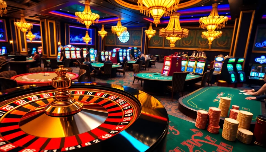 Players enjoying thrilling games at QQ88 casino with a vibrant atmosphere filled with excitement.