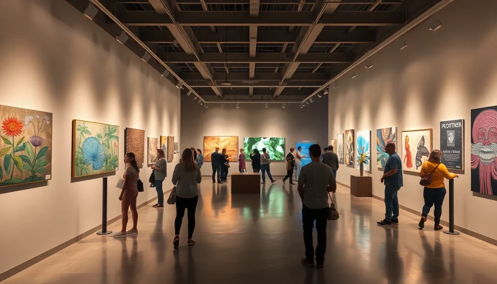 Art gallery display illustrating the latest art strategy trends for 2025 with engaging installations.