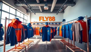 FLY88's unique aviation-inspired clothing collection showcased in a modern boutique.