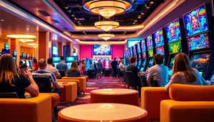 Experience thrilling online casinos Saskatchewan with an engaging gaming setup featuring excited players.