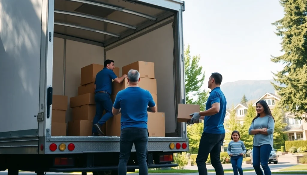 Dedicated team of moving company Vancouver professionals efficiently loading boxes into a truck.
