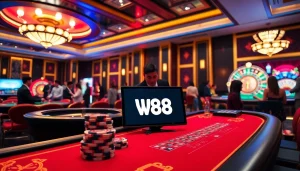 Experience thrilling moments at W88 casino with elegant gaming tables and professional dealers.