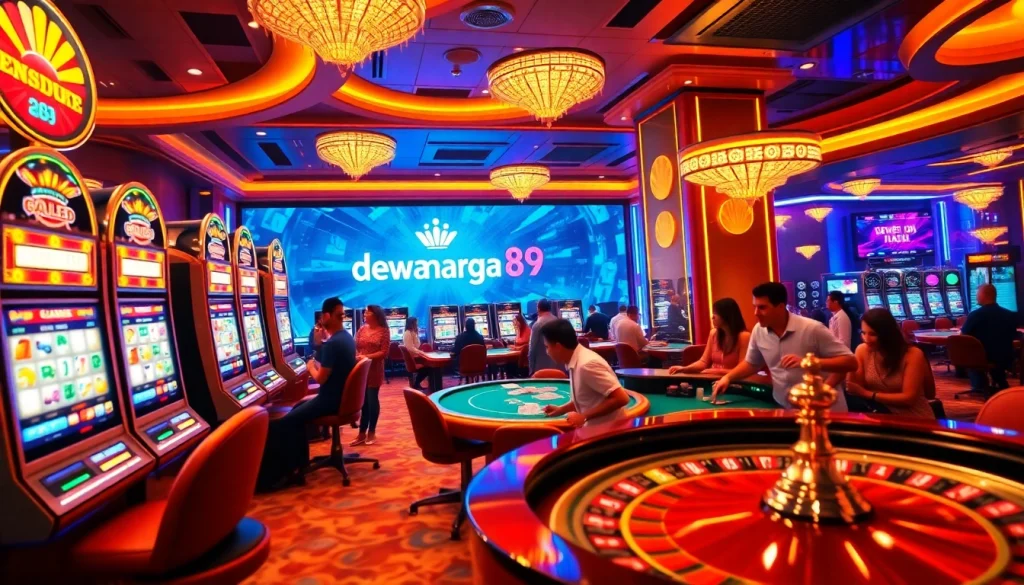 Pemain menikmati sensasi kemenangan pada mesin slot Dewanaga89 di lingkungan kasino yang mendebarkan.