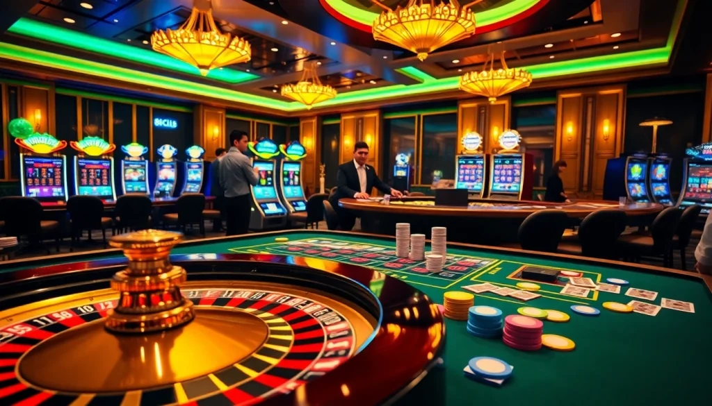 Exciting poker game at 88clb casino table showcasing colorful chips and cards.