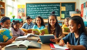 Engaging classroom scene showcasing education as a doorway to freedom and equality with diverse students learning collaboratively.