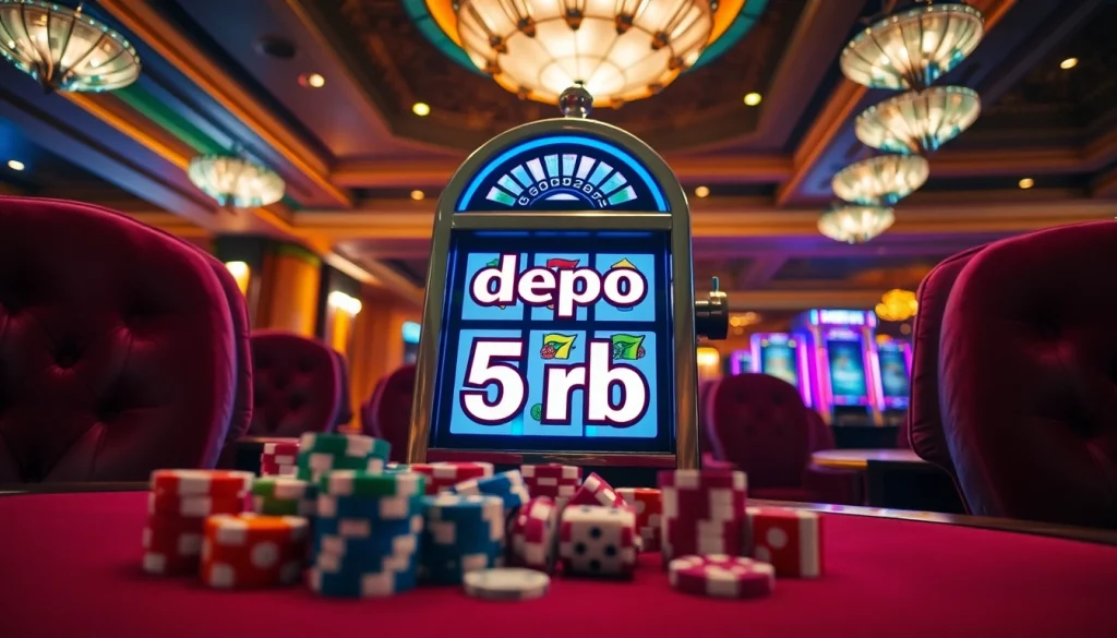 Experience the excitement of slot depo 5rb as players engage with vibrant casino slot machines.