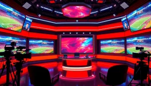 Engaging sports broadcasting studio capturing live sports events with vibrant visuals.
