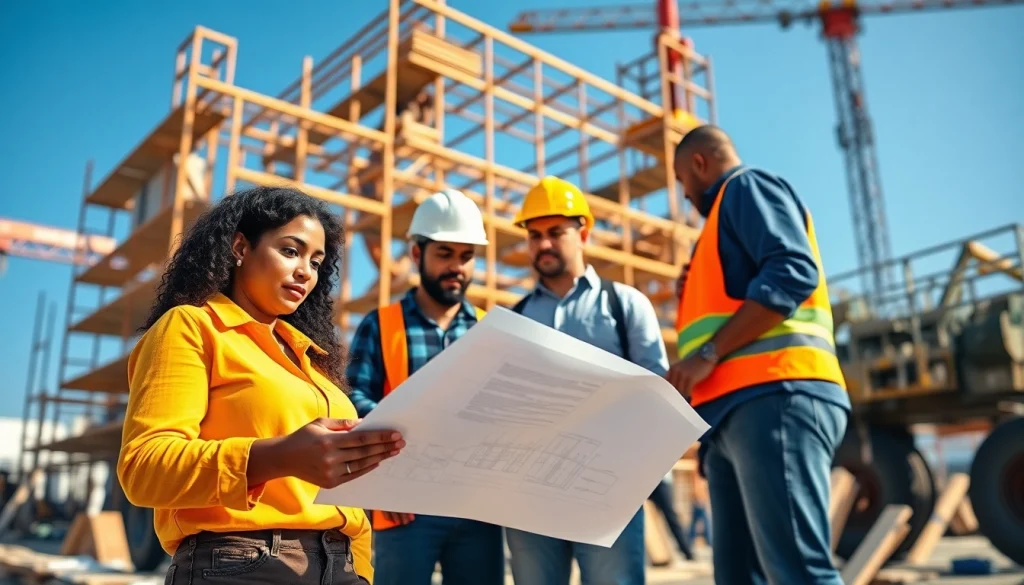 Engaged professionals pursuing careers in construction on a bustling building site.