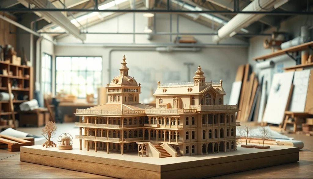 Architekturmodellbau Aachen: Detailliertes Architekturmodell in einem hellen Atelier.