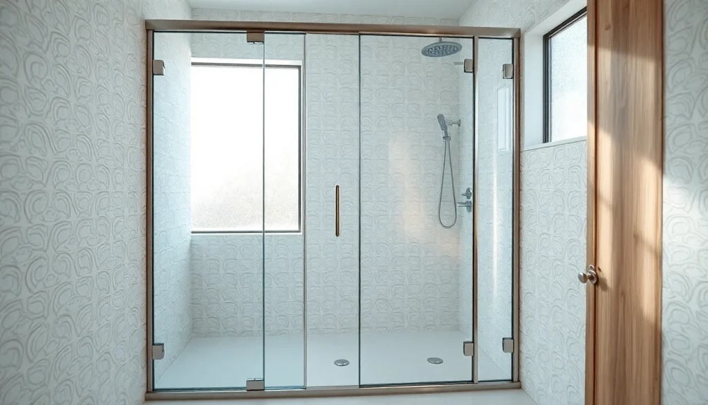 Elegant glass shower doors creating a luxurious shower space in a modern bathroom.