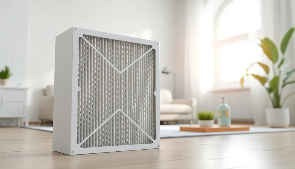 HEPA filter prominently displayed in a clean living space to illustrate indoor air quality.