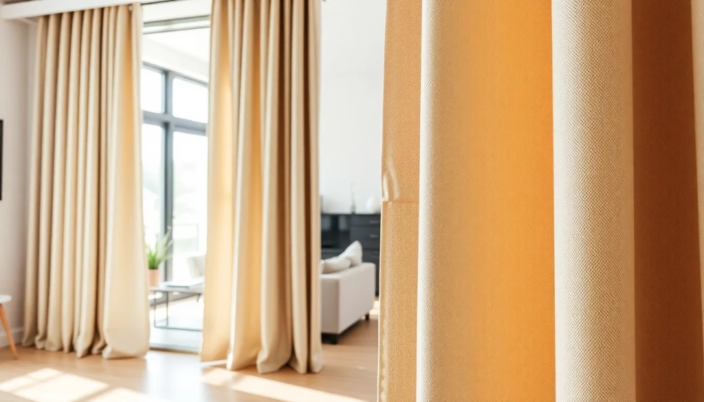 Verduisterende gordijnen in een moderne woonkamer met rustig interieur.