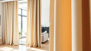 Verduisterende gordijnen in een moderne woonkamer met rustig interieur.