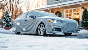 Enhance winter car protection Chattanooga with a cozy driveway scene featuring a beautifully protected vehicle.