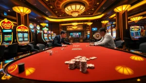 Betting action at a high-stakes poker table with link alternatif sbobet showcased for online users.