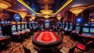 Experience the thrilling atmosphere of XX88 casino with vibrant table games and slot machines.