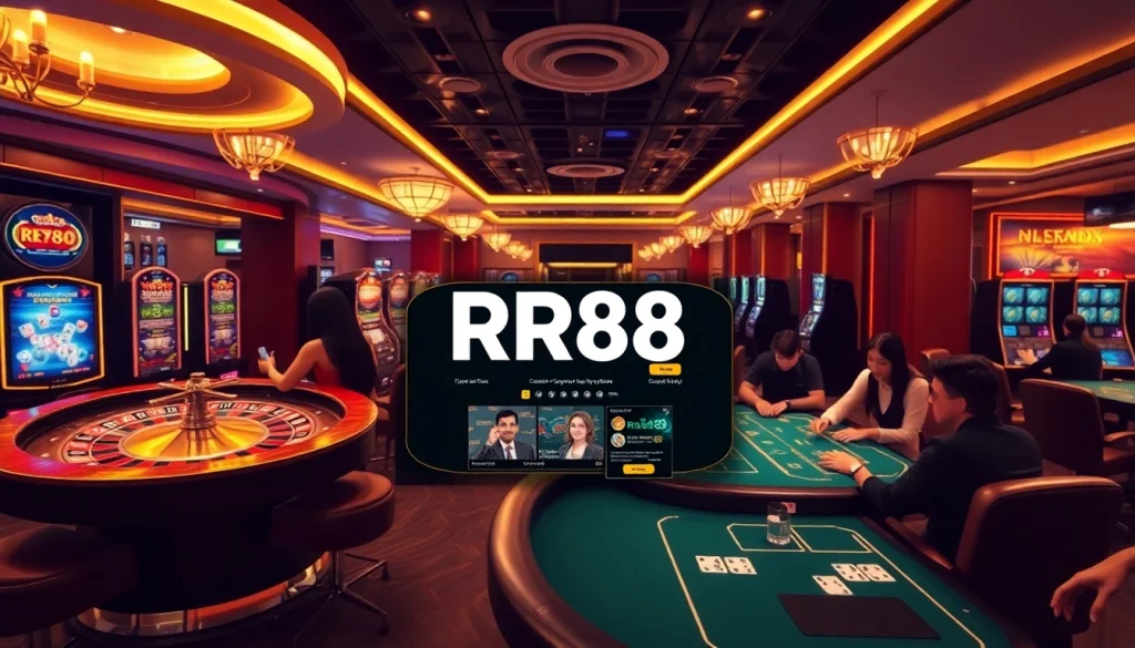 Experience thrilling gameplay at RR88 with vibrant slot machines and elegant poker tables.