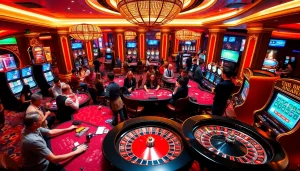 Engaged players enjoying their time at nhà cái vua99 casino with vibrant game tables.