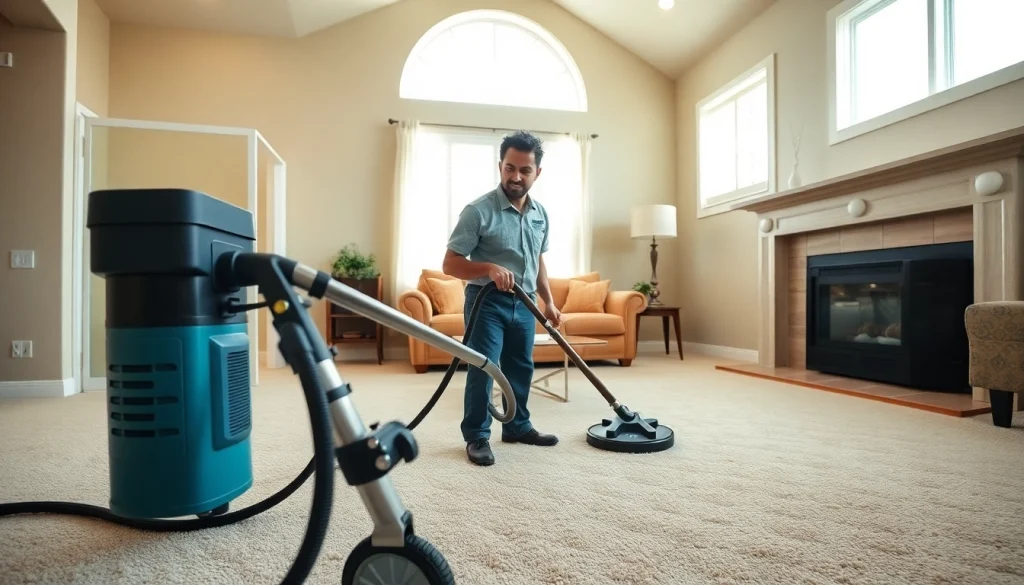 Efficient carpet cleaning lincoln ca service in a bright home, showcasing a professional technician at work.