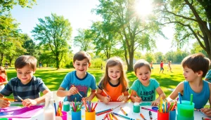 Children enjoying activities at a holiday camps, depicting creativity and teamwork.