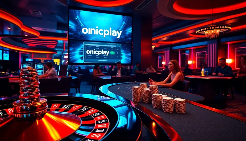 Players engaging with the onicplay interface in a vibrant casino environment filled with excitement.