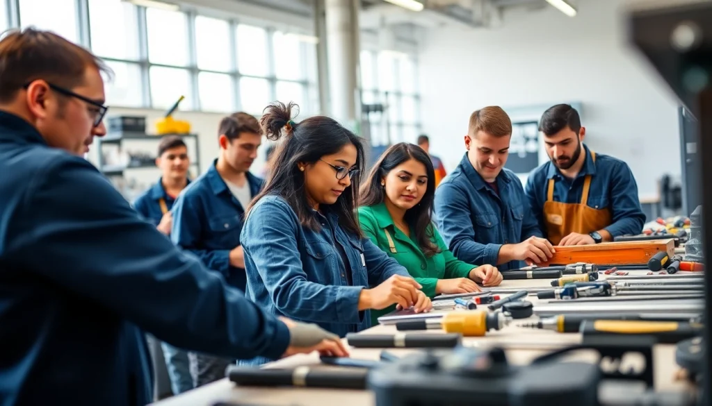 Hands-on training at trade schools in southern California showcasing diverse students collaborating.