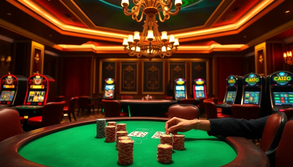 Play at the b52 poker table in a luxurious casino setting.