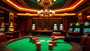 Play at the b52 poker table in a luxurious casino setting.