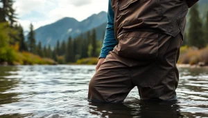 Fly fishing apparel showcased by an angler in a serene river setting, highlighting its functional style and comfort.