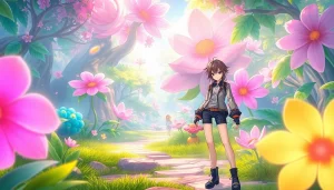 Explore the enchanting world of a hentai game featuring vibrant anime landscapes and playful characters.