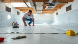 Vapor Barrier Installation conducted by a professional in a clean crawl space.