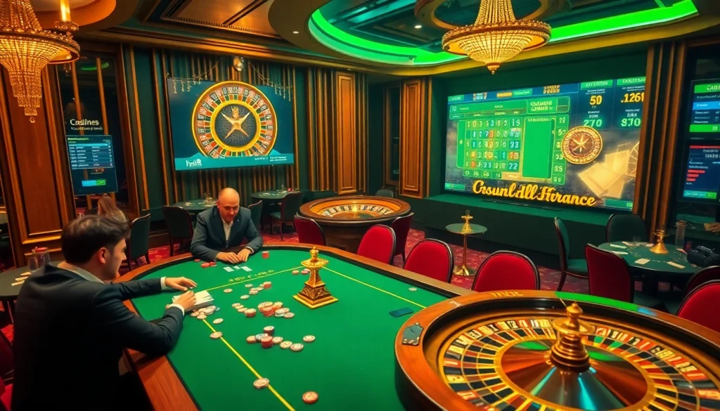 Découvrez l'excitation du casino en ligne France avec une partie de poker animée et une roulette.