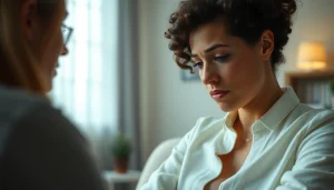 Anxiety symptoms depicted in a therapy session, showing a supportive environment and emotional connection.