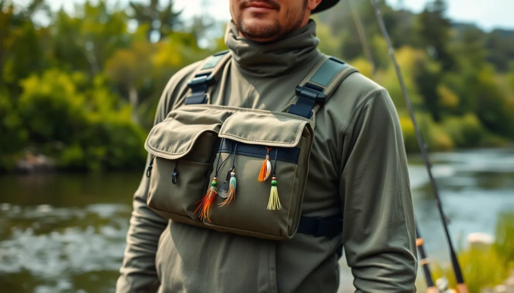 Man confidently using a fly fishing chest pack to assist in his fishing adventure.