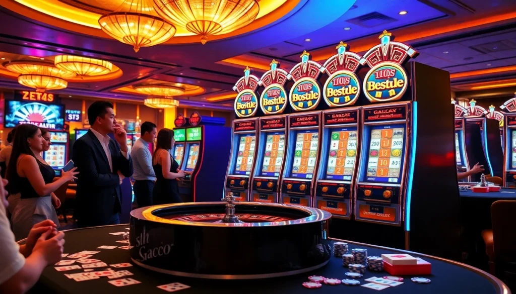 The excitement of winning at situs slot gacor showcased with players enjoying modern slot machines.