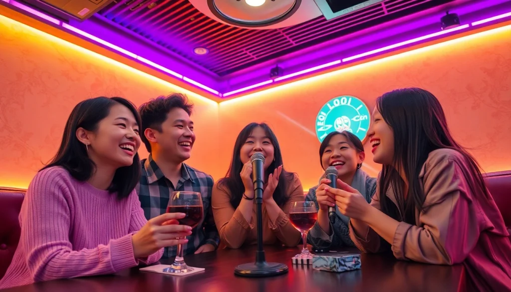 친구들과 함께 활기찬 노래방에서 제주도유흥을 즐기는 모습.