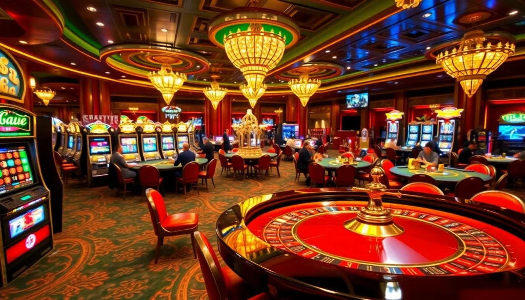 Participez à des jeux passionnants dans un casino en ligne Français luxueux avec des tables vibrantes et des machines à sous.