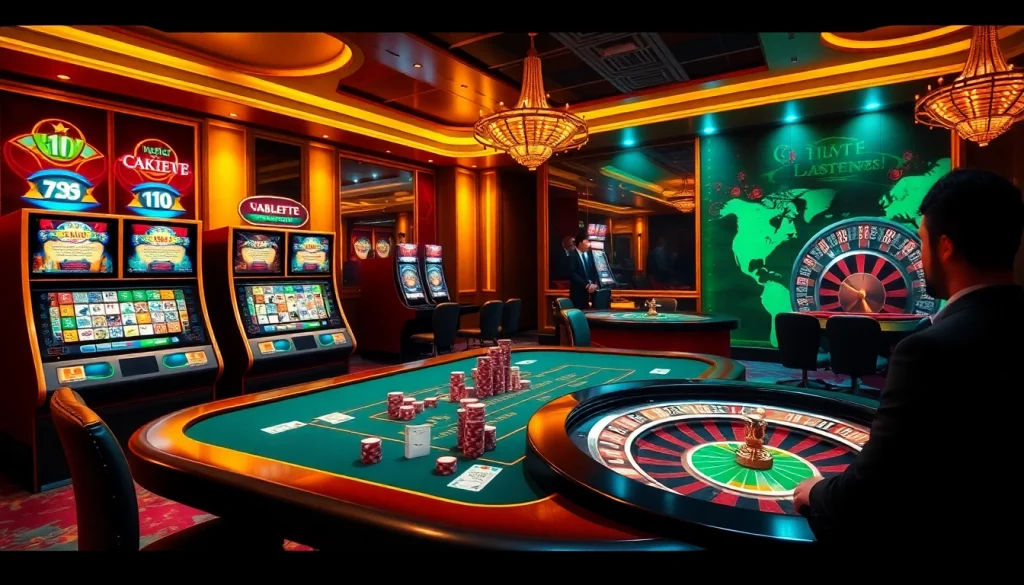 Vivez une expérience de jeu de luxe au meilleur casino en ligne 2026 avec des machines à sous vibrantes et une table de poker élégante.