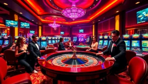 Vivez l'excitation du meilleur casino en ligne 2026 avec des scènes de jeu de roulette et de poker vibrantes.