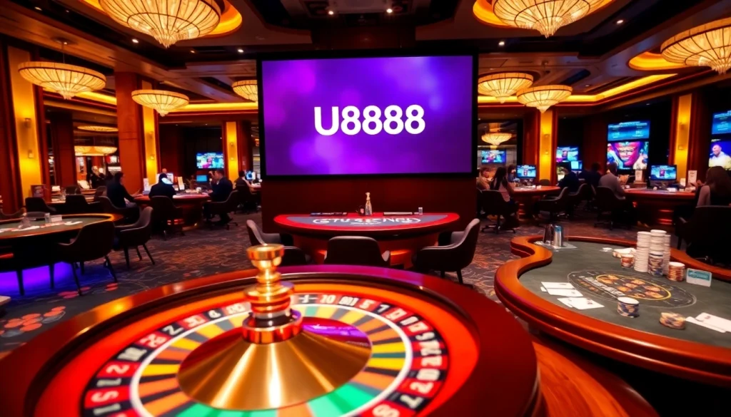 Engaging players at an exciting casino, featuring U8888 branding on digital interfaces.