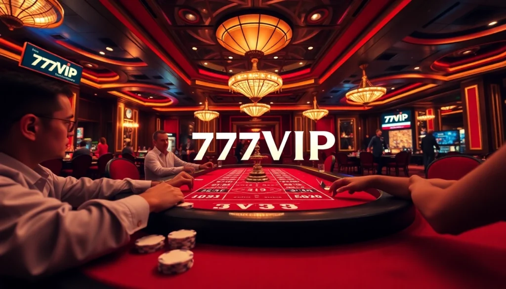 Engage in high-stakes excitement at the 777VIP luxury casino with vibrant table games and poker chips.