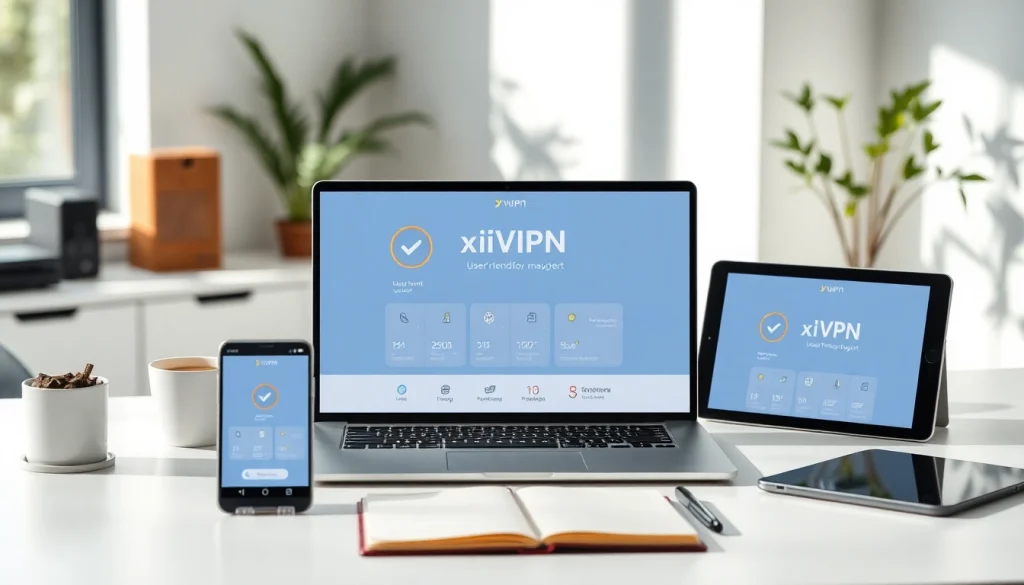 在专业工作区中多台设备上显示的快连VPN应用程序。