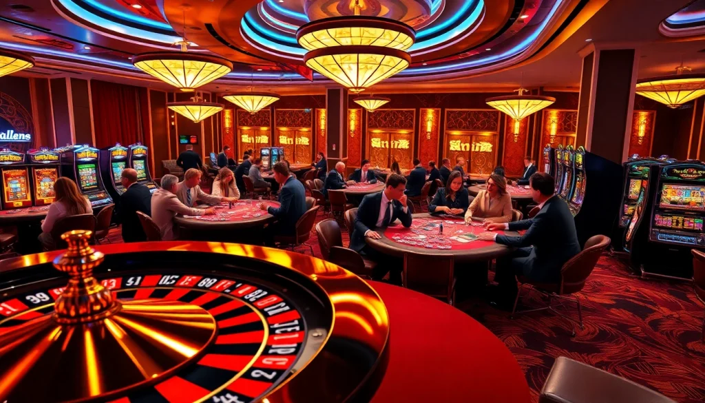Vivez le frisson du meilleur casino en ligne 2026 avec des intérieurs de casino luxueux et des activités de jeu vibrantes.