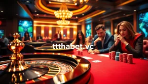 Experience high-stakes gameplay at https://thabet.vc/ featuring a stunning poker table and roulette.