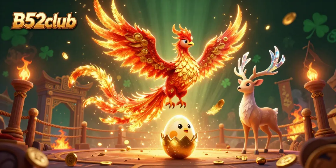 Engage with B52club's dynamic gaming experience featuring a golden phoenix and stunning casino elements.