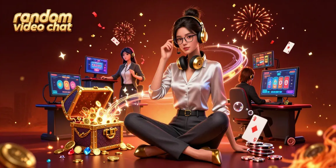 Engage in a dynamic random video chat while enjoying a vibrant casino atmosphere with lively characters.
