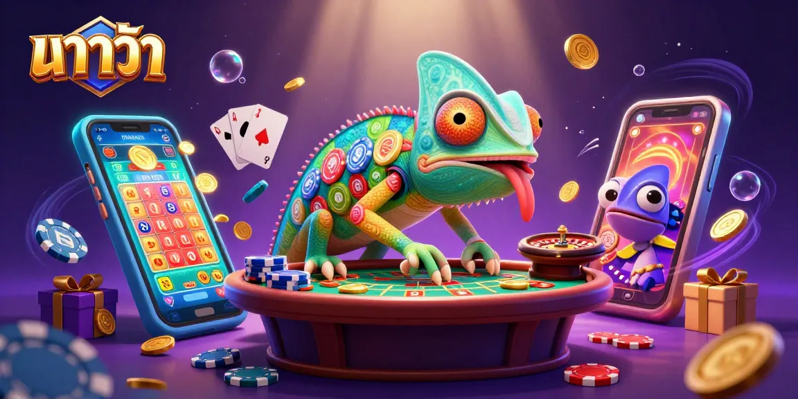 Engage in thrilling บาคาร่า gameplay with a vibrant and dynamic casino scene featuring a colorful chameleon owner.