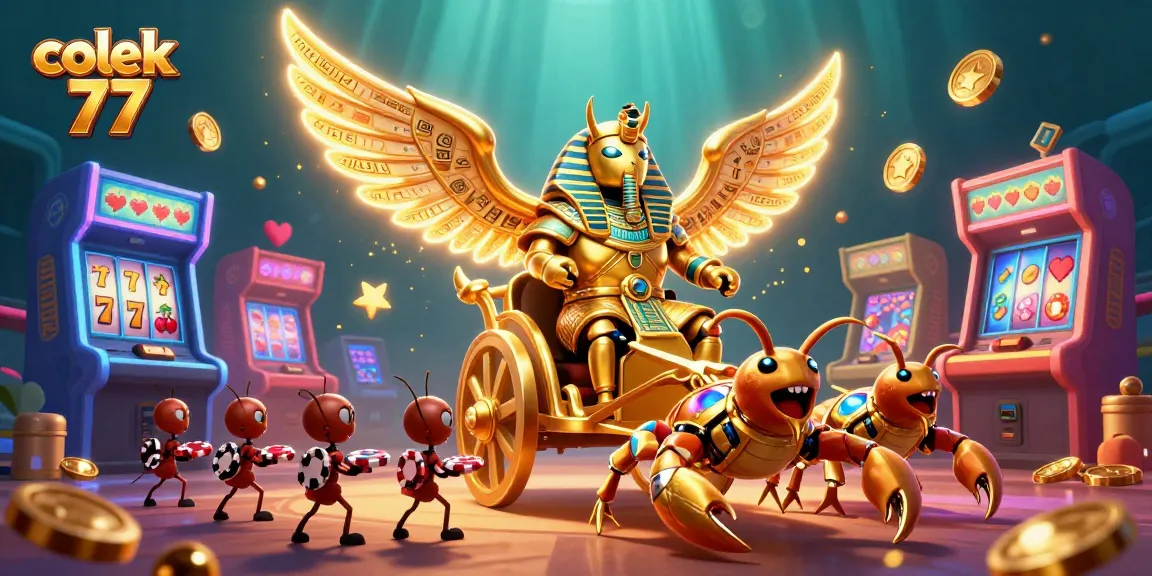 Engage with colek 77's thrilling slots as golden beetles and scorpions enhance the gaming experience.